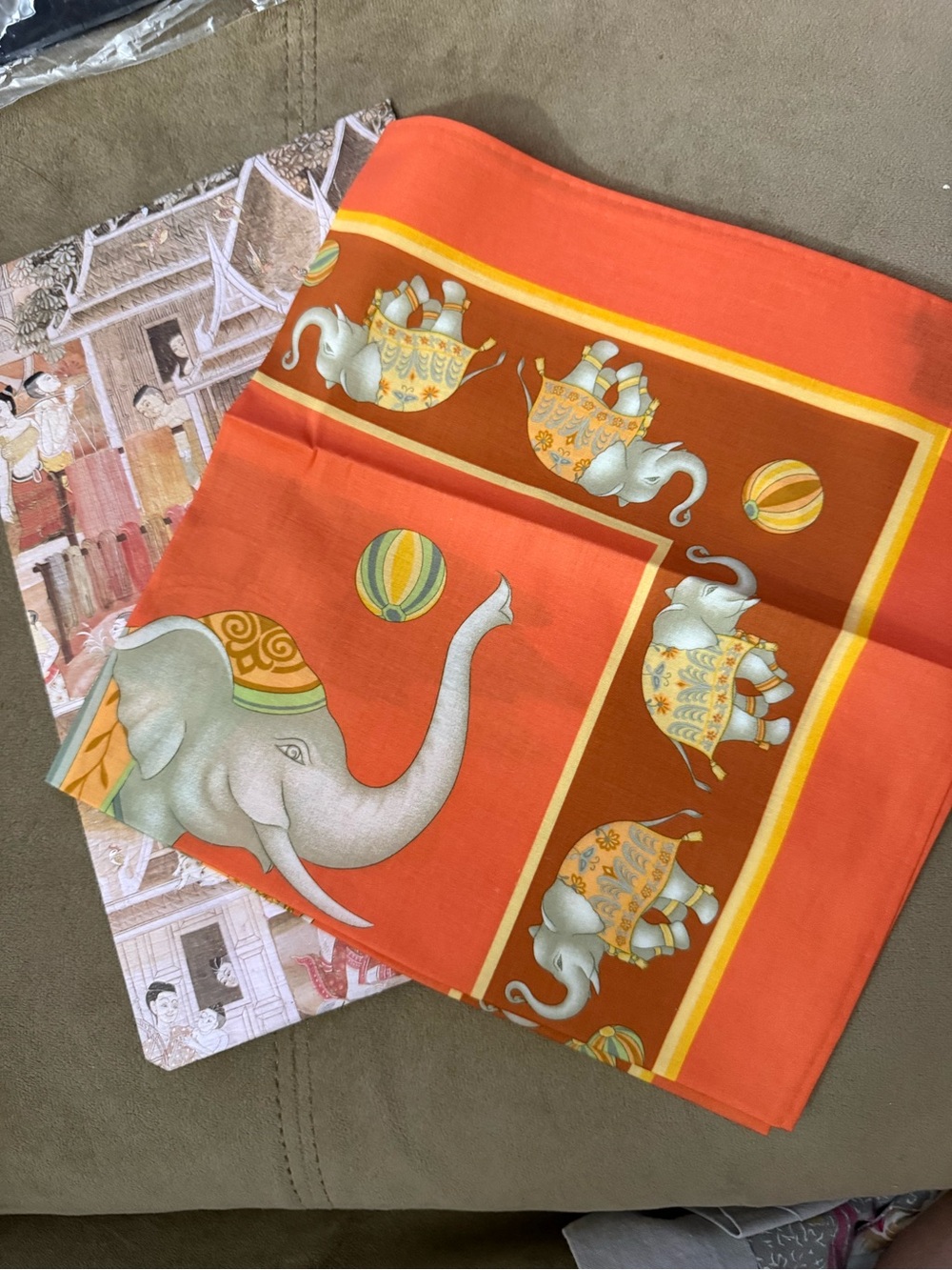 Orange Elephant Thai Silk panel